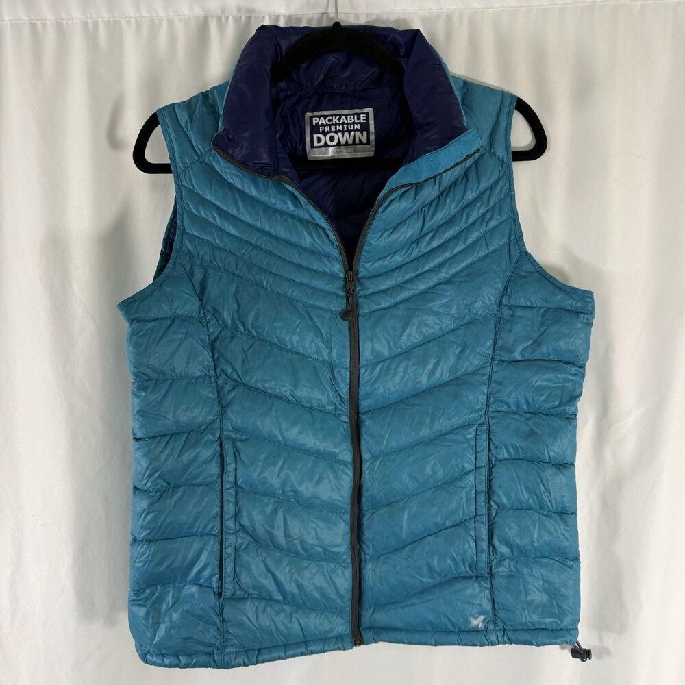 Xersion Packable Premium Down Vest Women's Large Blue Sleeveless Full Zip